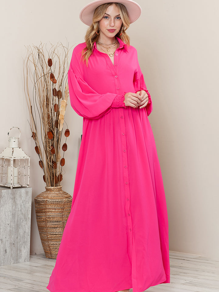 Collared Neck Button-Up Maxi Dress - ClozArt