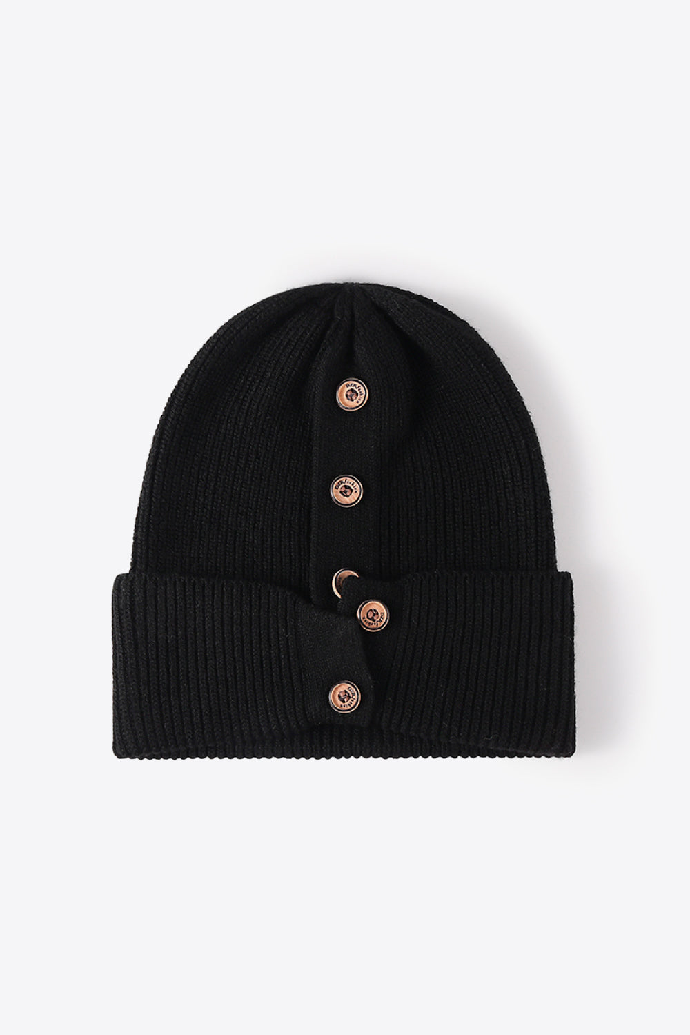 Button Detail Rib-Knit Cuff Beanie - ClozArt