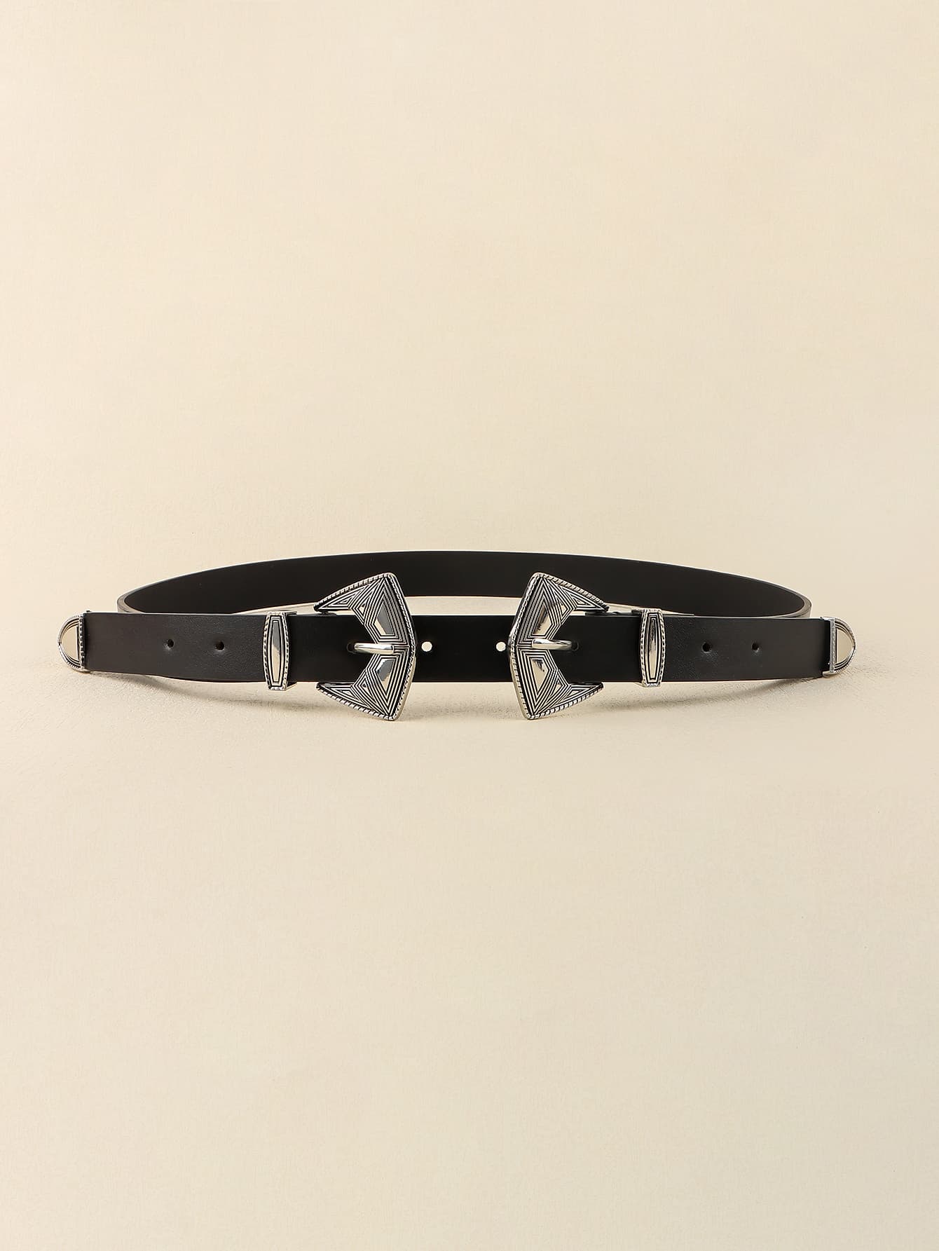 Double Buckle PU Leather Belt - ClozArt