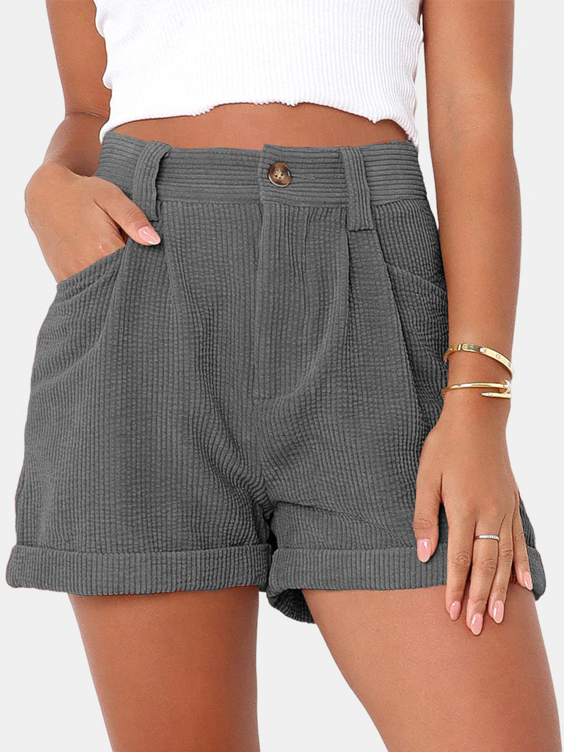 Full Size High Waist Shorts with Pockets - ClozArt