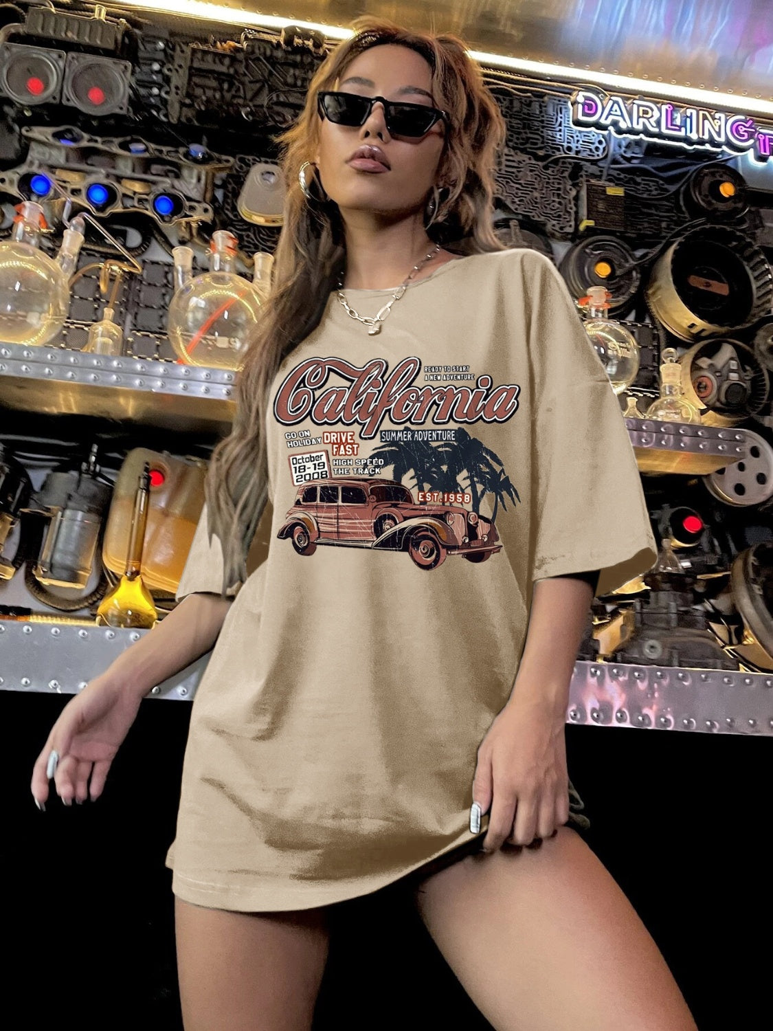 Car Graphic Round Neck Half Sleeve T-Shirt