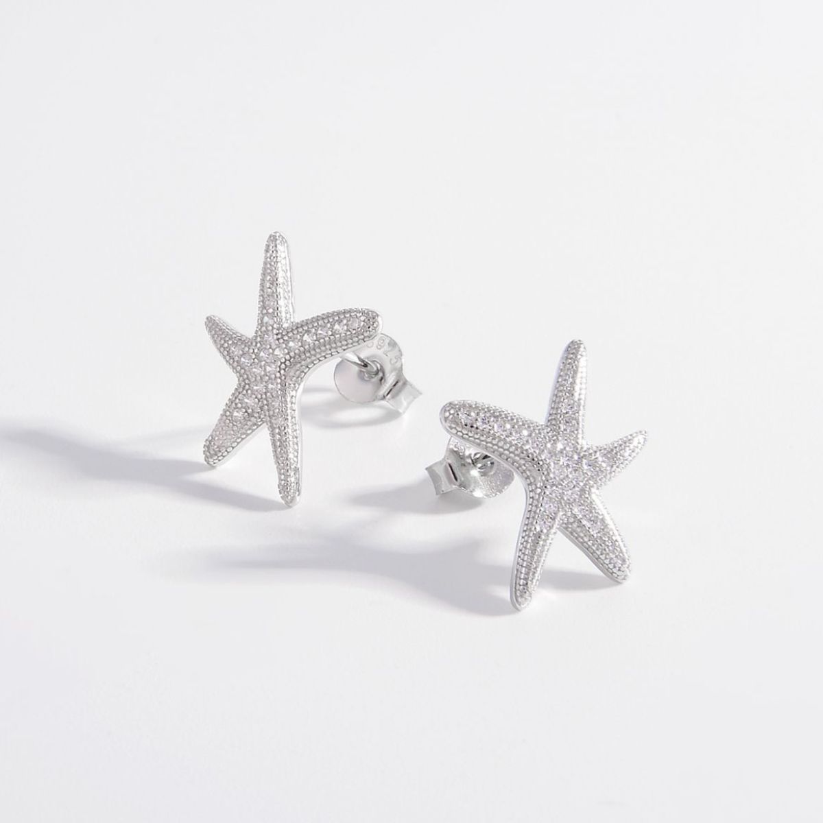 925 Sterling Silver Inlaid Zircon Starfish Earrings - ClozArt