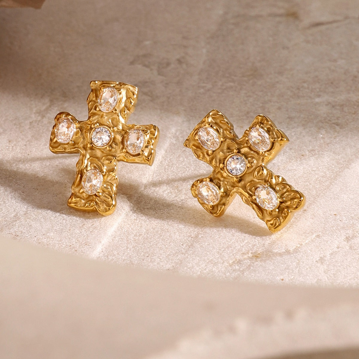 18K Gold-Plated Zircon Cross Earrings - ClozArt