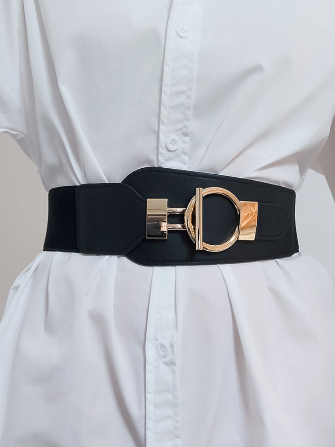 PU Elastic Wide Belt with Alloy Buckle - ClozArt