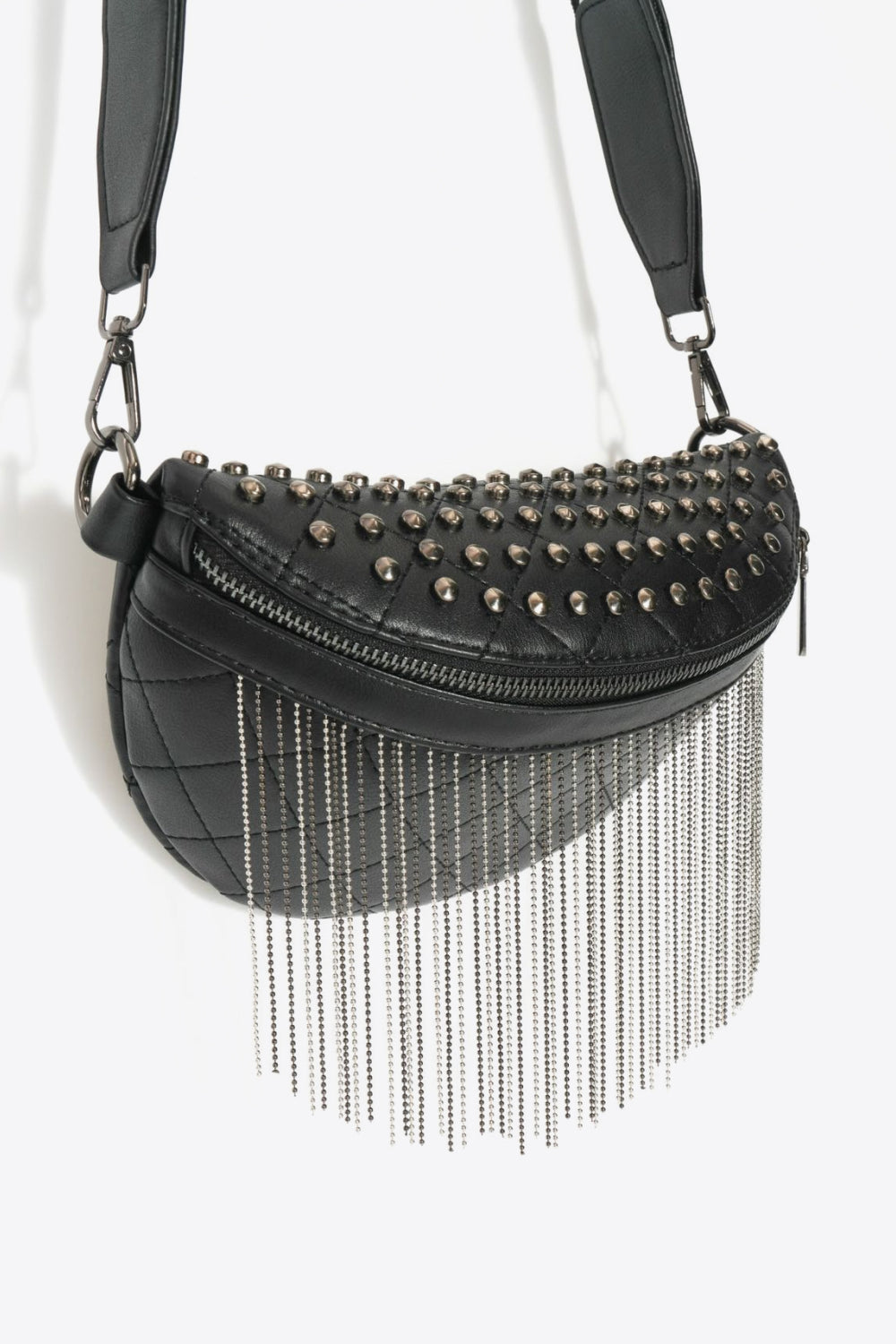 PU Leather Studded Sling Bag with Fringes - ClozArt