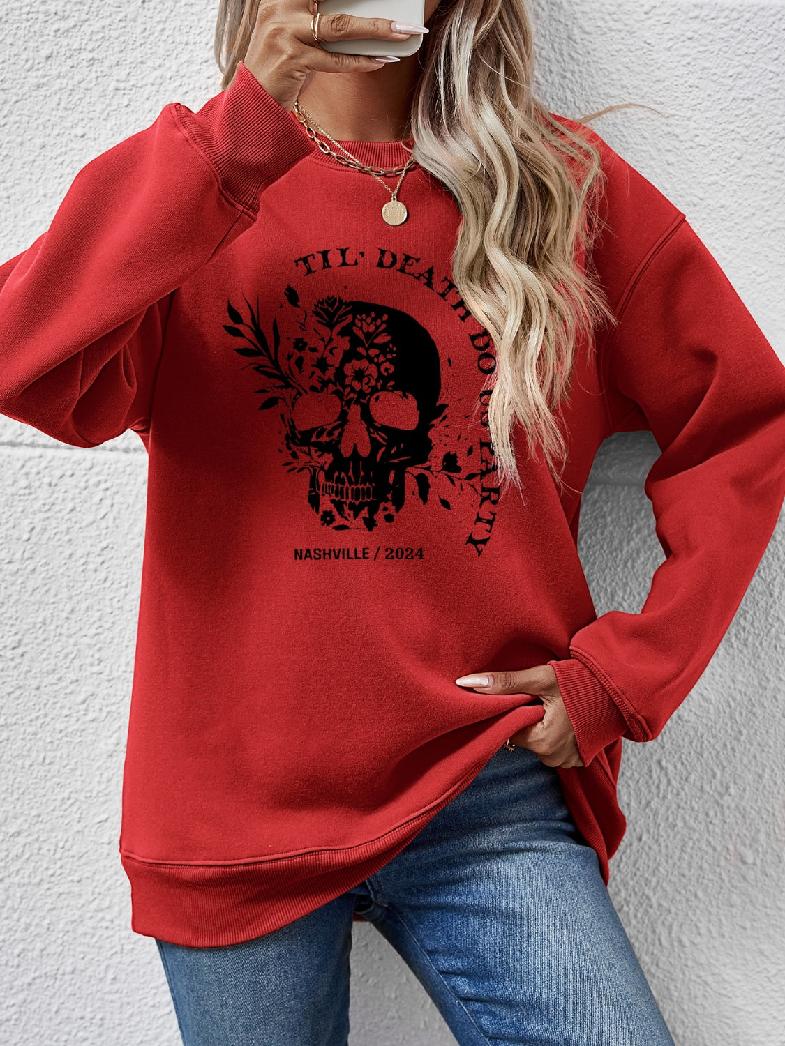 Graphic Round Neck Dropped Shoulder Sweatshirt