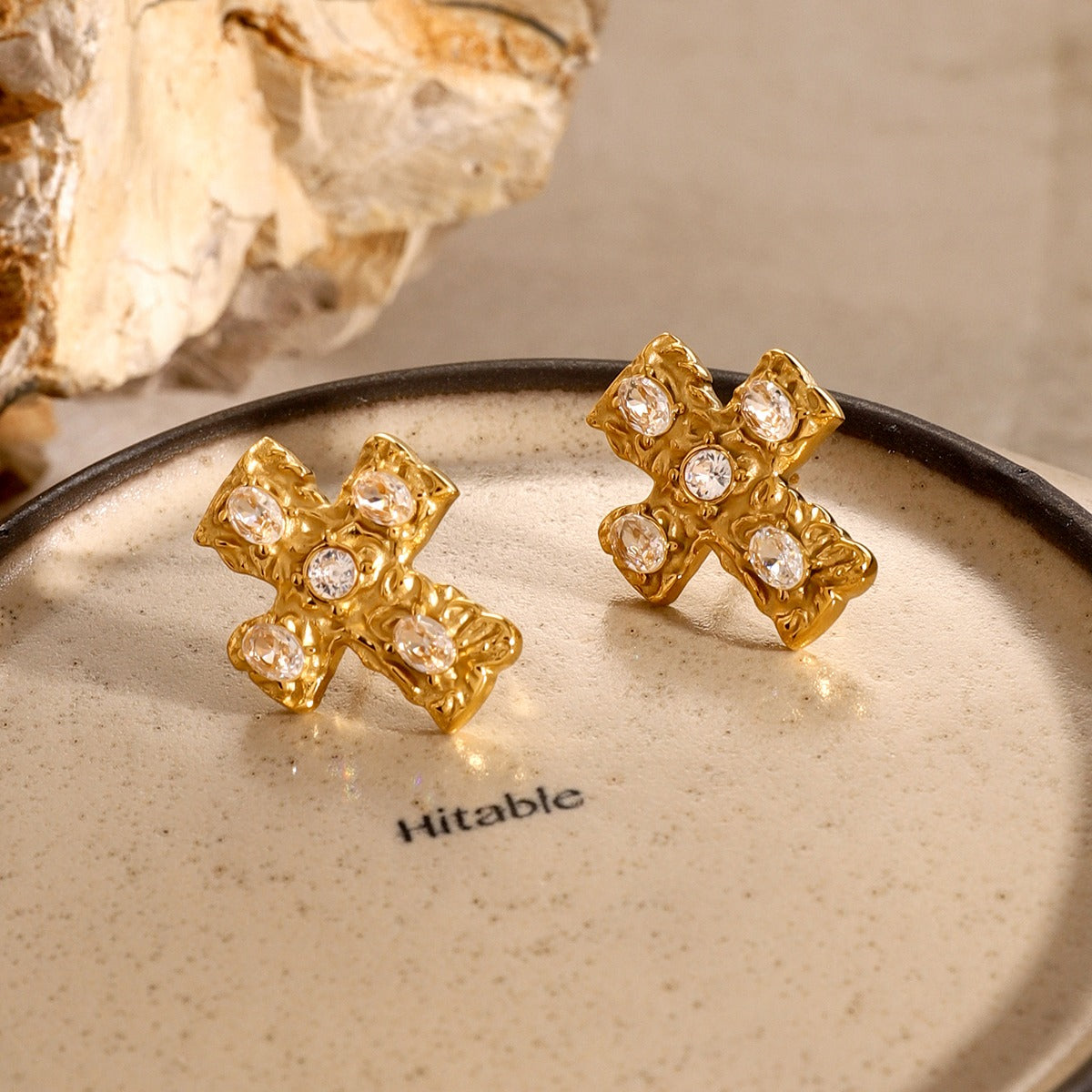 18K Gold-Plated Zircon Cross Earrings - ClozArt