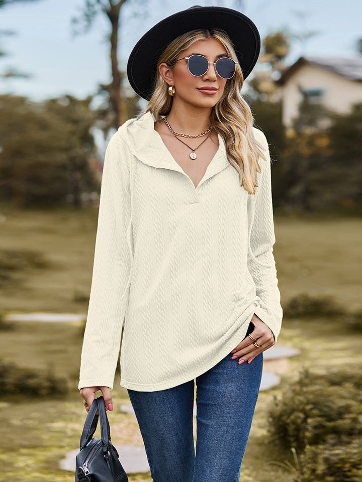 Cable-Knit Hooded Blouse