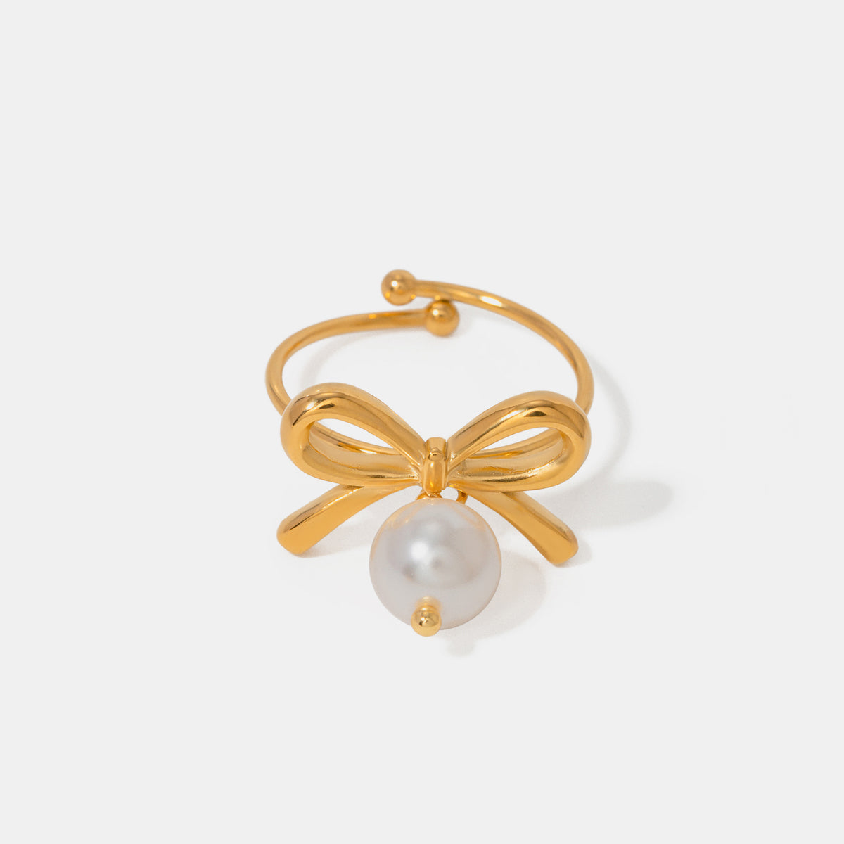 Stainless Steel Pearl Bow Ring - ClozArt