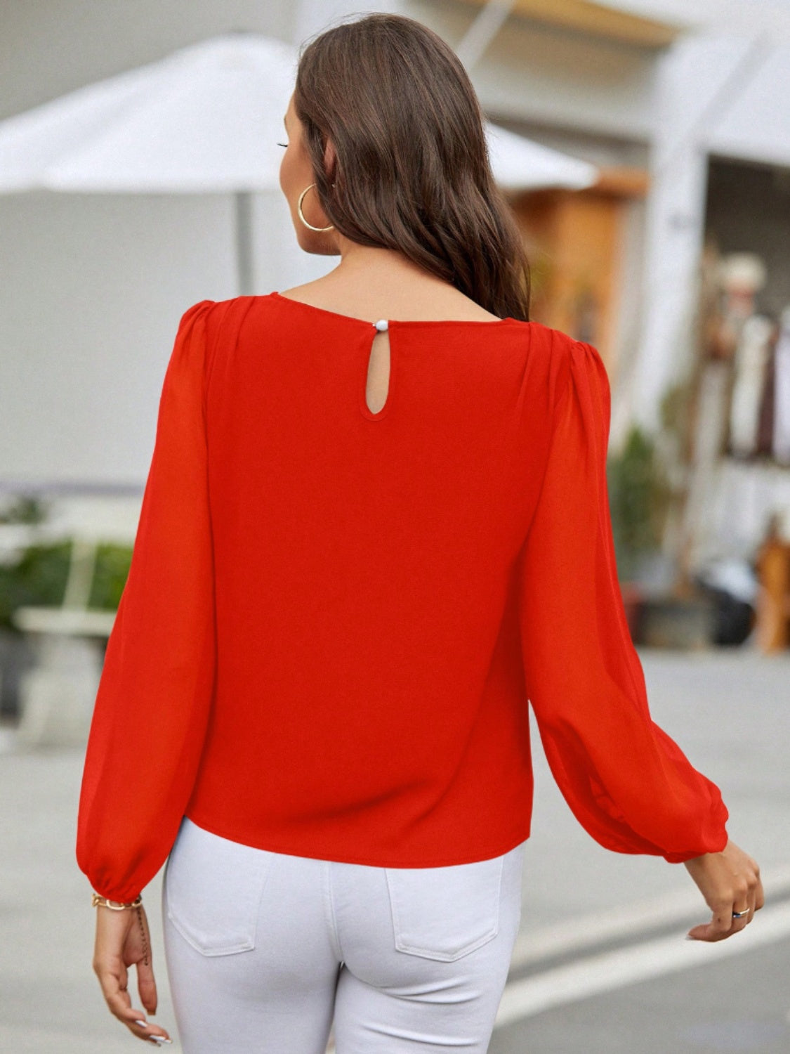 Round Neck Balloon Sleeve Blouse