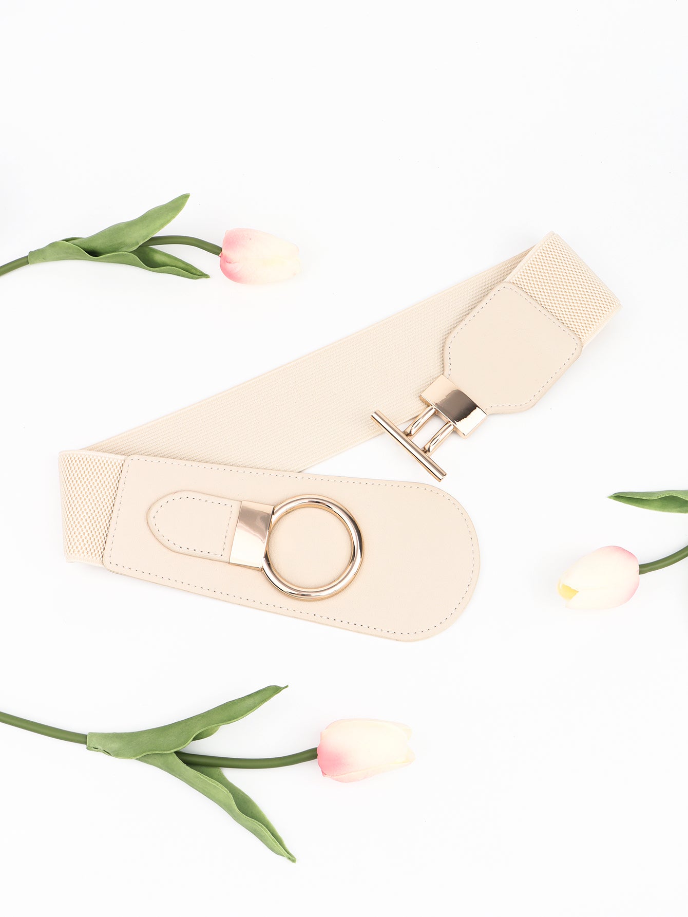 PU Elastic Wide Belt with Alloy Buckle - ClozArt