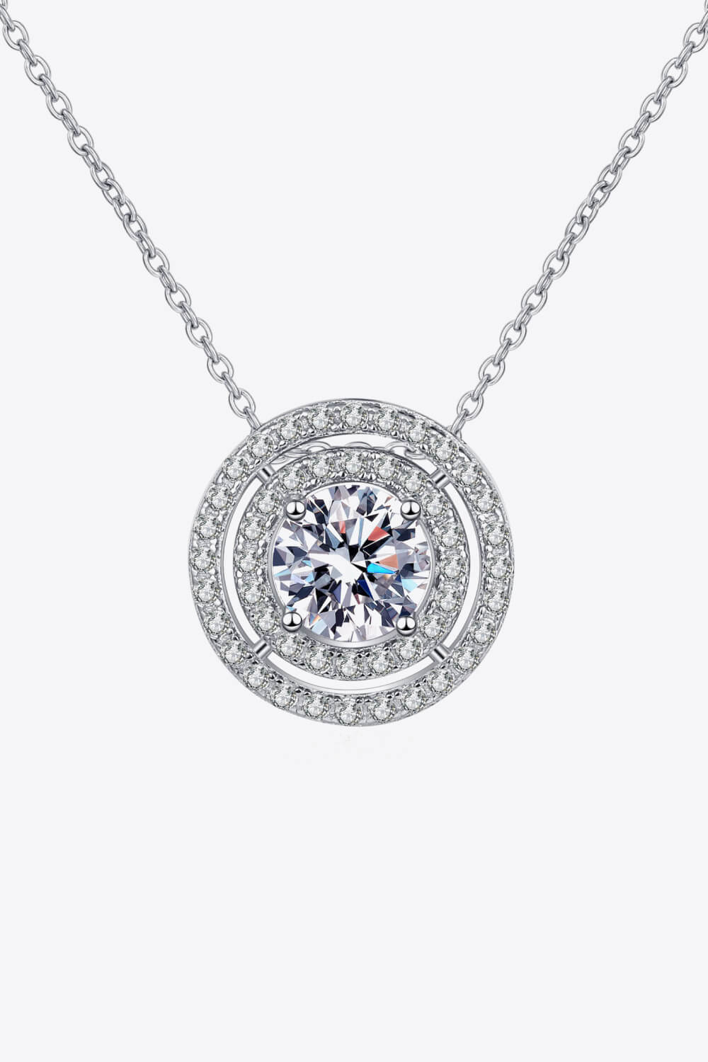 Moissanite Round Pendant Rhodium-Plated Necklace - ClozArt