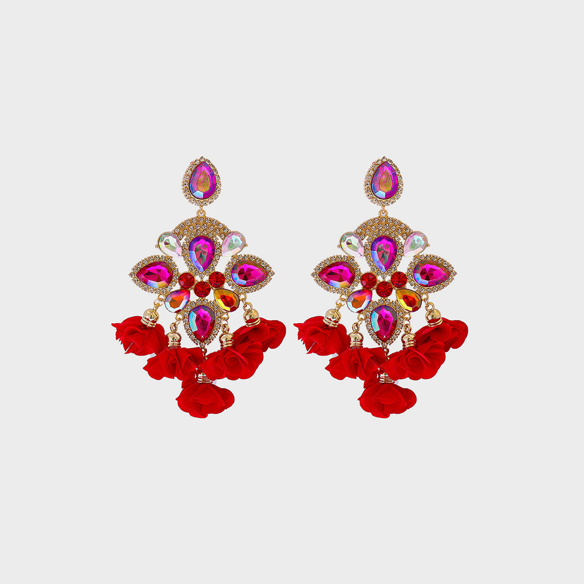 Flower Shape Rhinestone Alloy Dangle Earrings - ClozArt