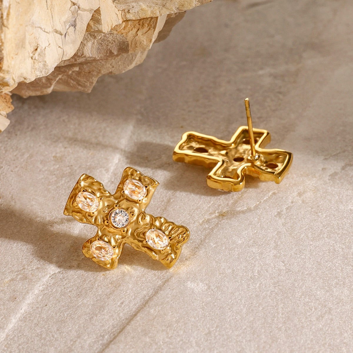 18K Gold-Plated Zircon Cross Earrings - ClozArt