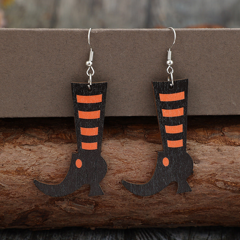 Alloy Wooden Boots Earrings - ClozArt