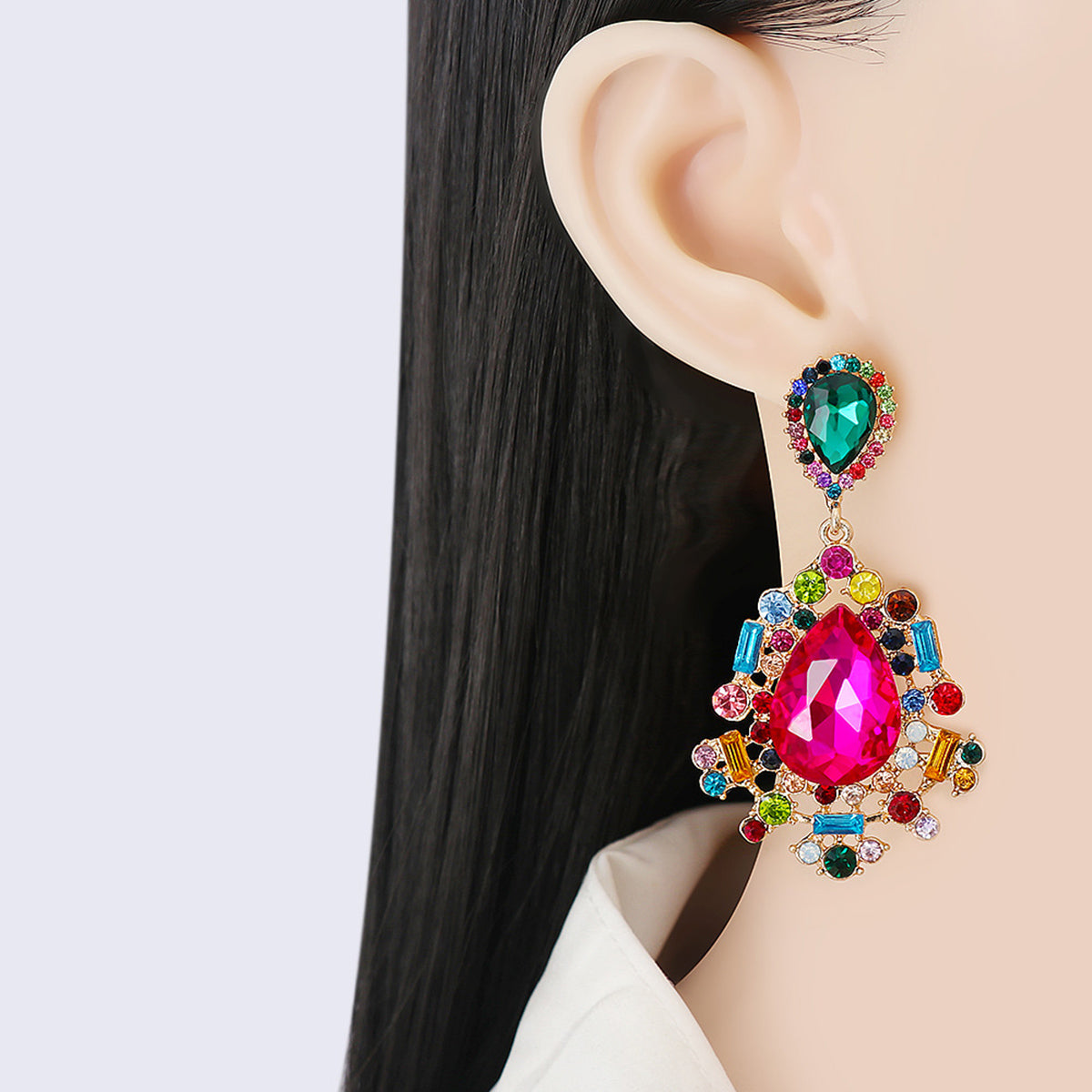 Teardrop Shape Rhinestone Alloy Dangle Earrings - ClozArt