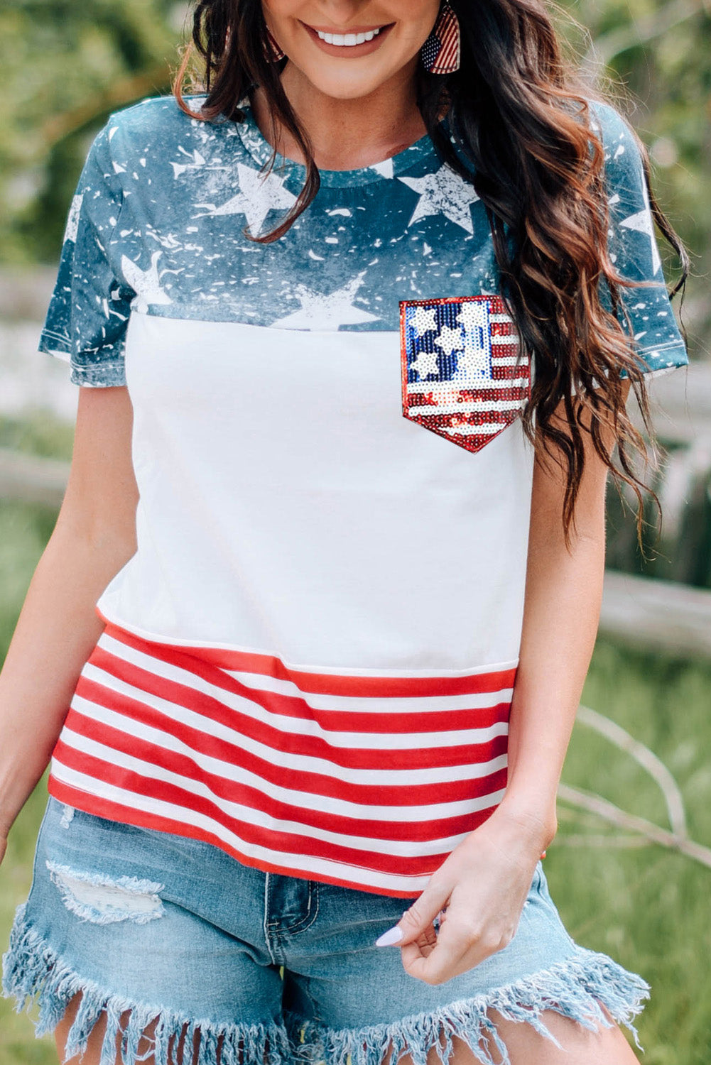 US Flag Round Neck Short Sleeve T-Shirt