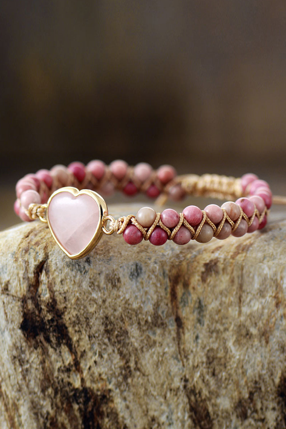 Rose Quartz Heart Beaded Bracelet - ClozArt