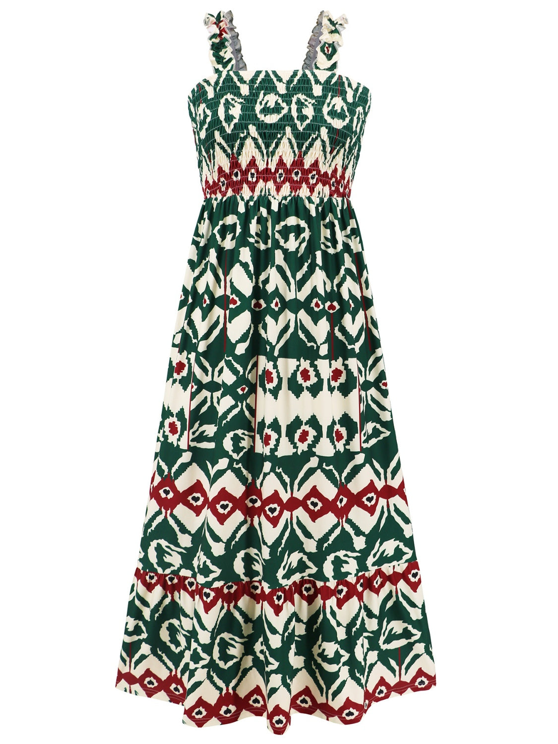 Smocked Printed Square Neck Sleeveless Dress - ClozArt