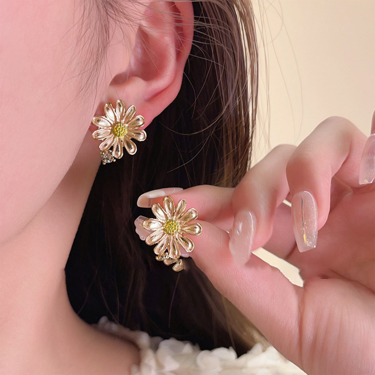 Alloy Drip Oil Flower Stud Earrings - ClozArt