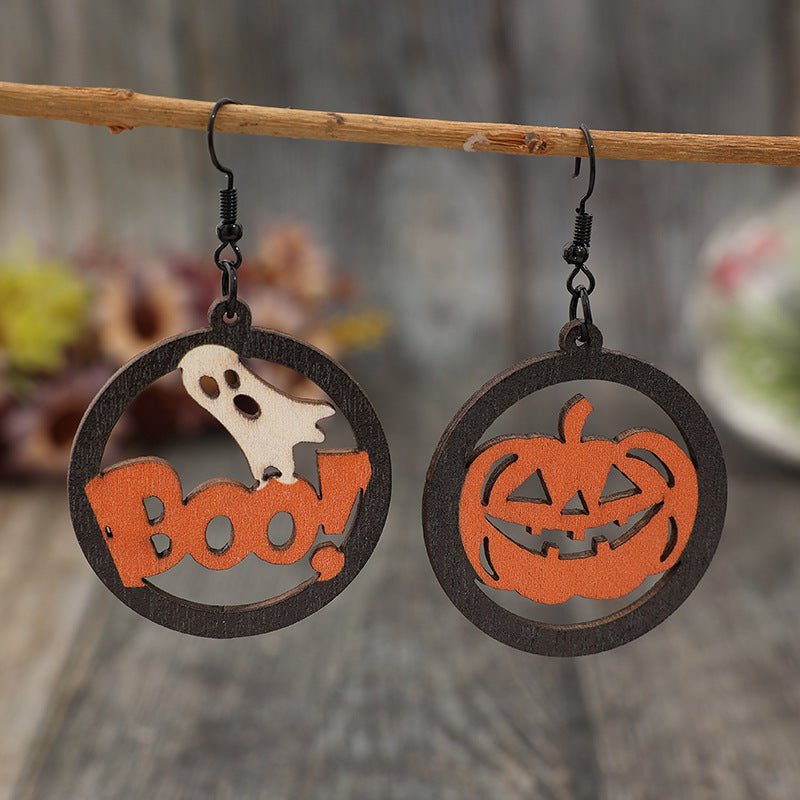 Hollow Pumpkin & Letter Wooden Earrings - ClozArt