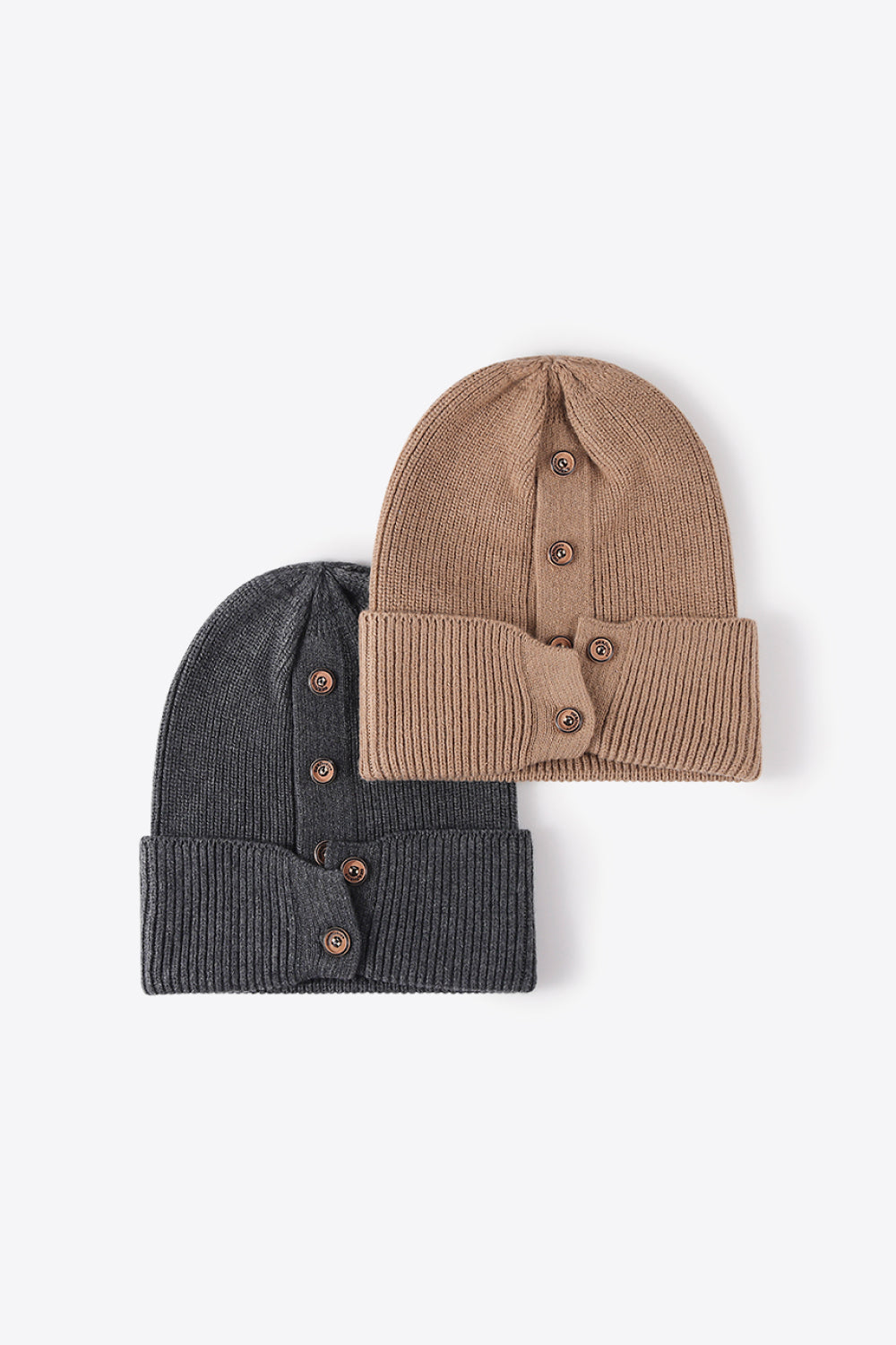 Button Detail Rib-Knit Cuff Beanie - ClozArt