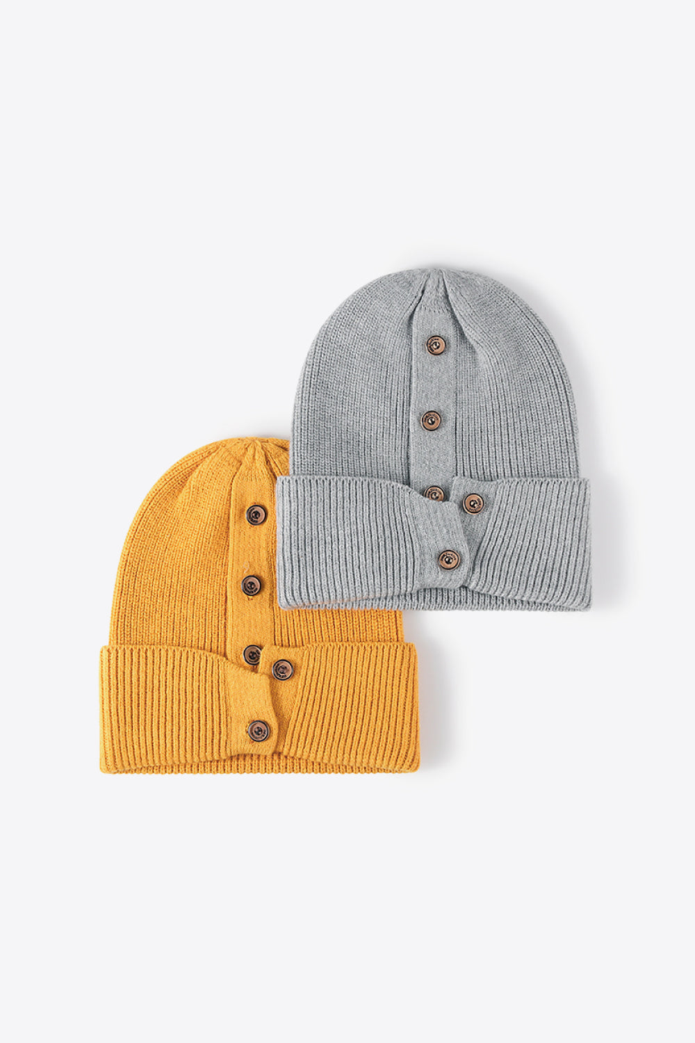 Button Detail Rib-Knit Cuff Beanie - ClozArt