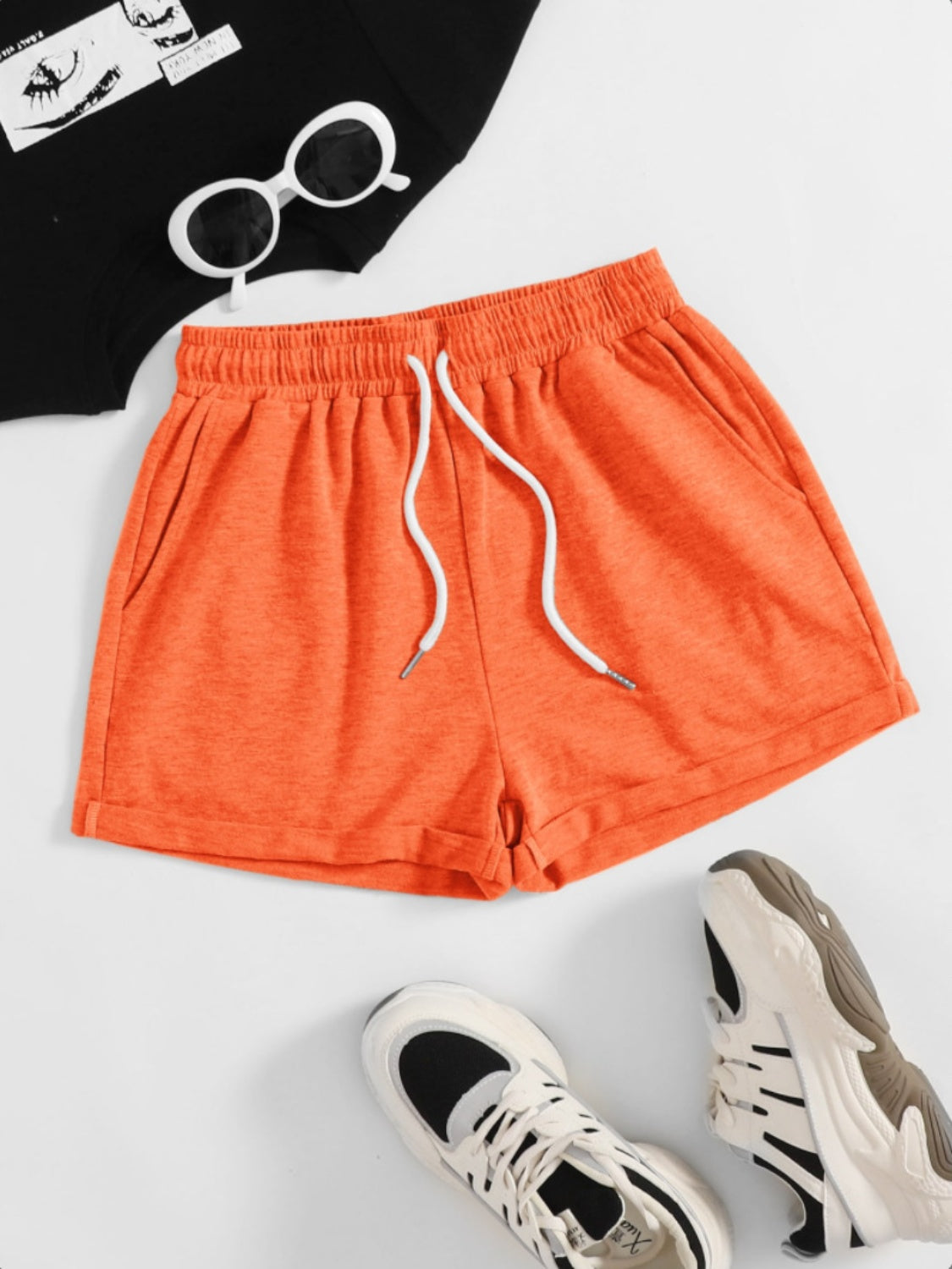 Drawstring Pocketed Elastic Waist Shorts - ClozArt