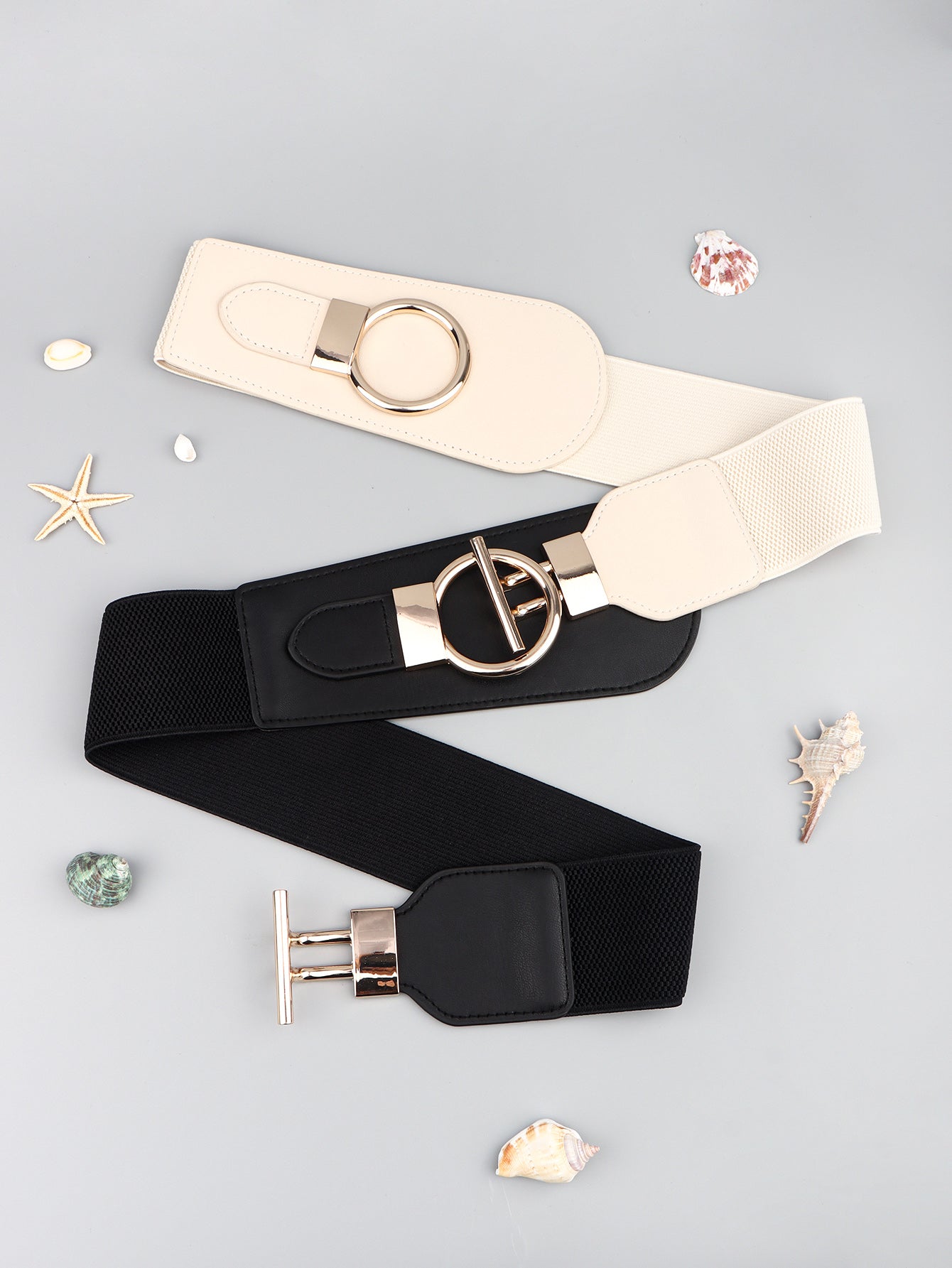 PU Elastic Wide Belt with Alloy Buckle - ClozArt