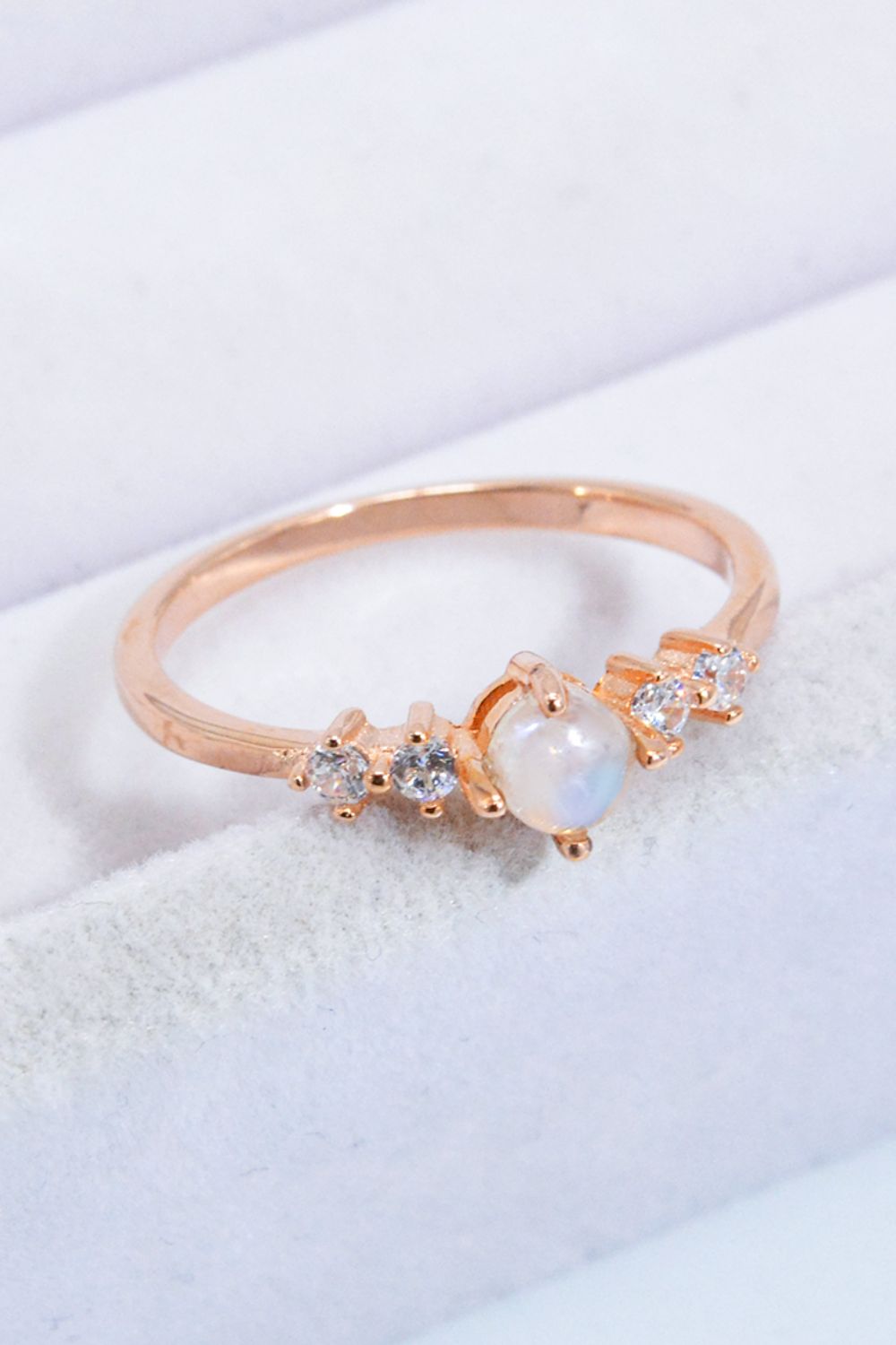 Natural Moonstone and Zircon 18K Rose Gold-Plated Ring - ClozArt