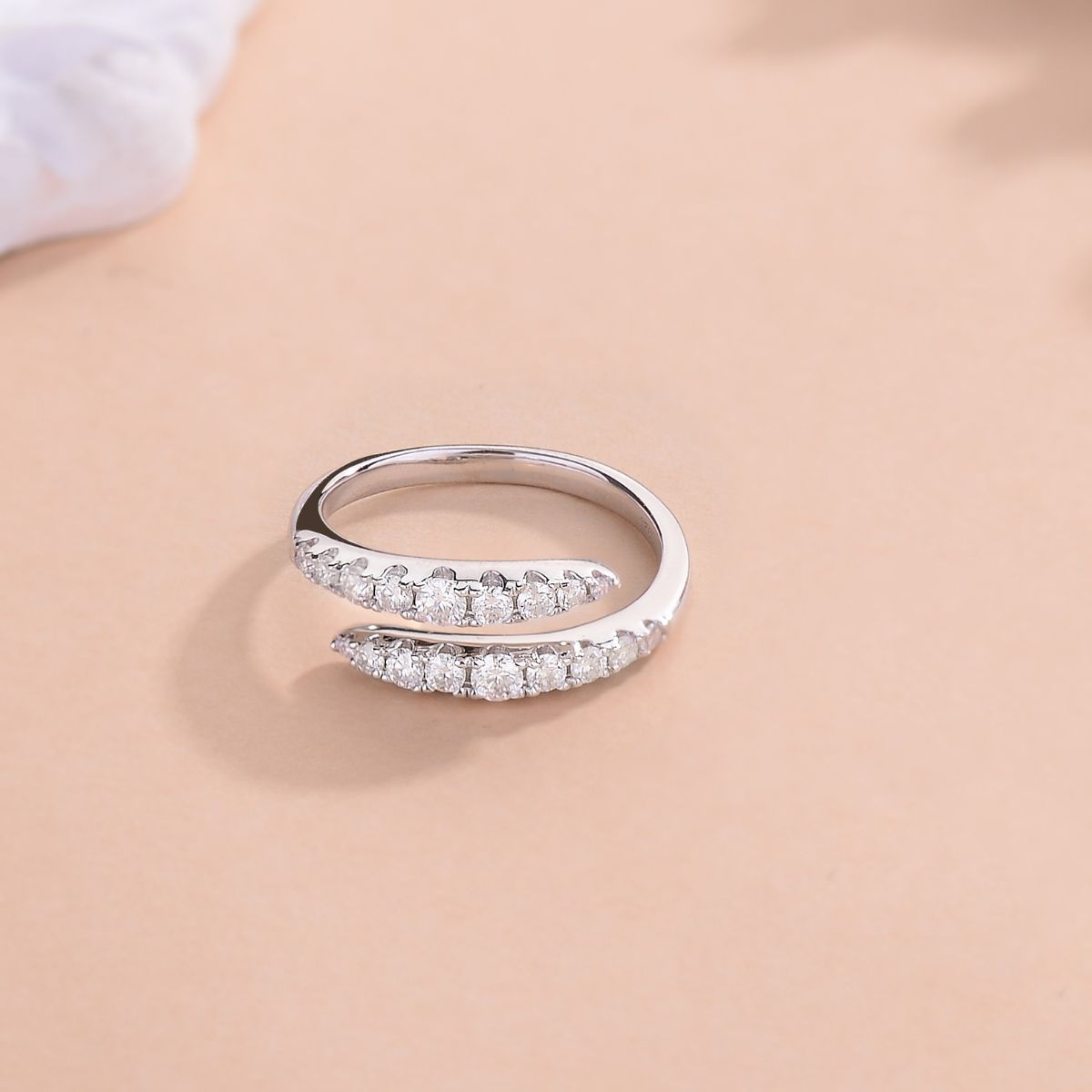 925 Sterling Silver Moissanite Bypass Ring - ClozArt