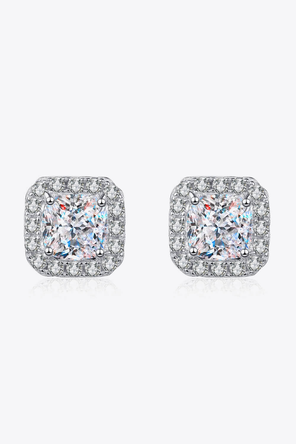 925 Sterling Silver Inlaid 2 Carat Moissanite Square Stud Earrings - ClozArt