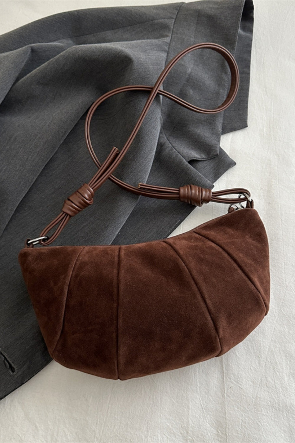 Suede Croissant Shape Shoulder Bag - ClozArt