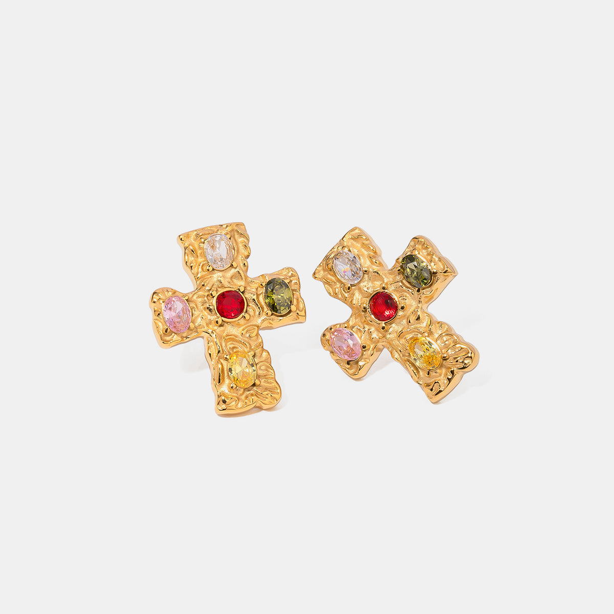 18K Gold-Plated Zircon Cross Earrings - ClozArt