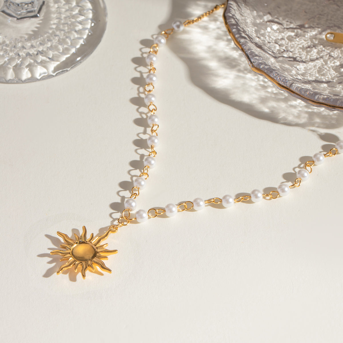 18K Gold-Plated Pearl Sun Necklace - ClozArt