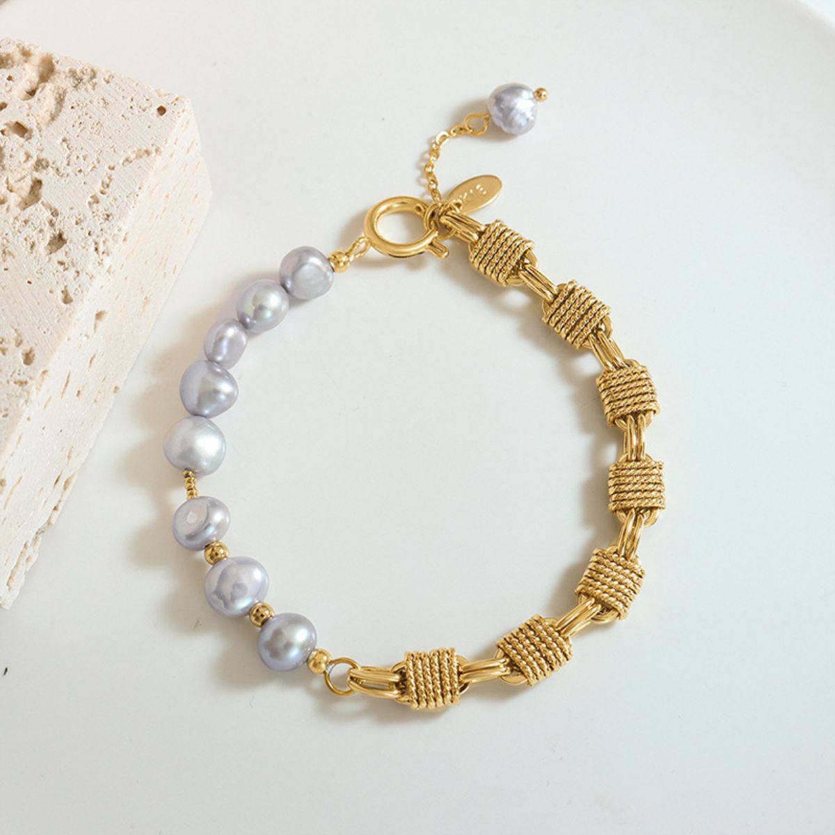 Half Pearl Half Chain Stainless Steel Bracelet - ClozArt