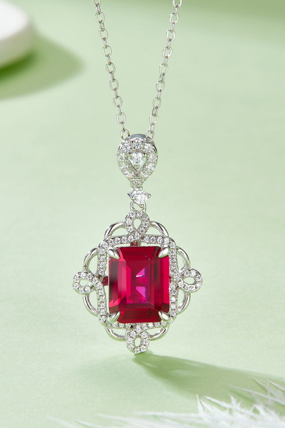 925 Sterling Silver Ruby Pendant Necklace - ClozArt