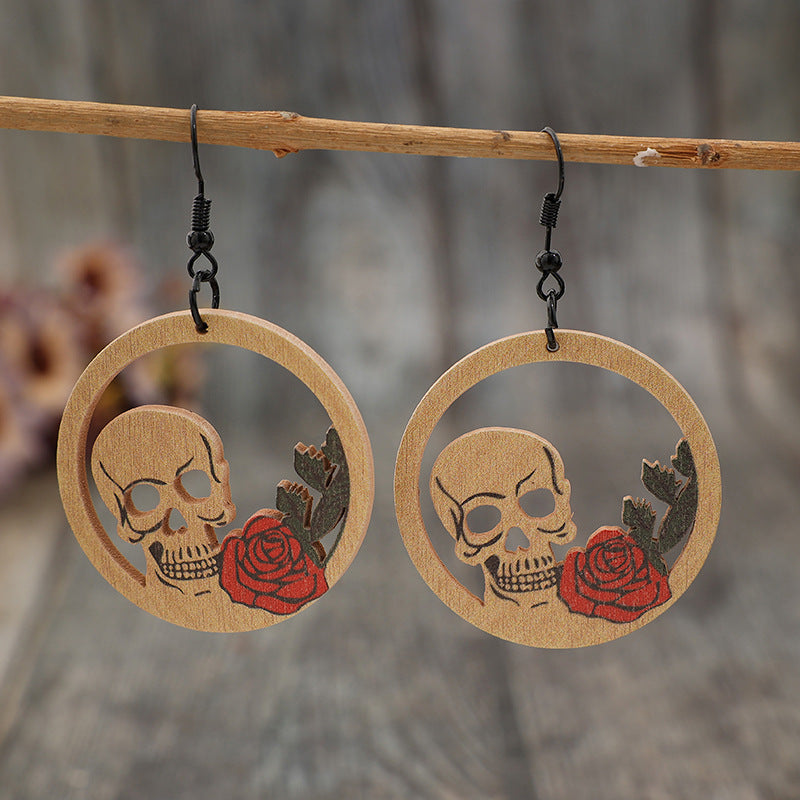 Wooden Cutout Skeleton Earrings - ClozArt