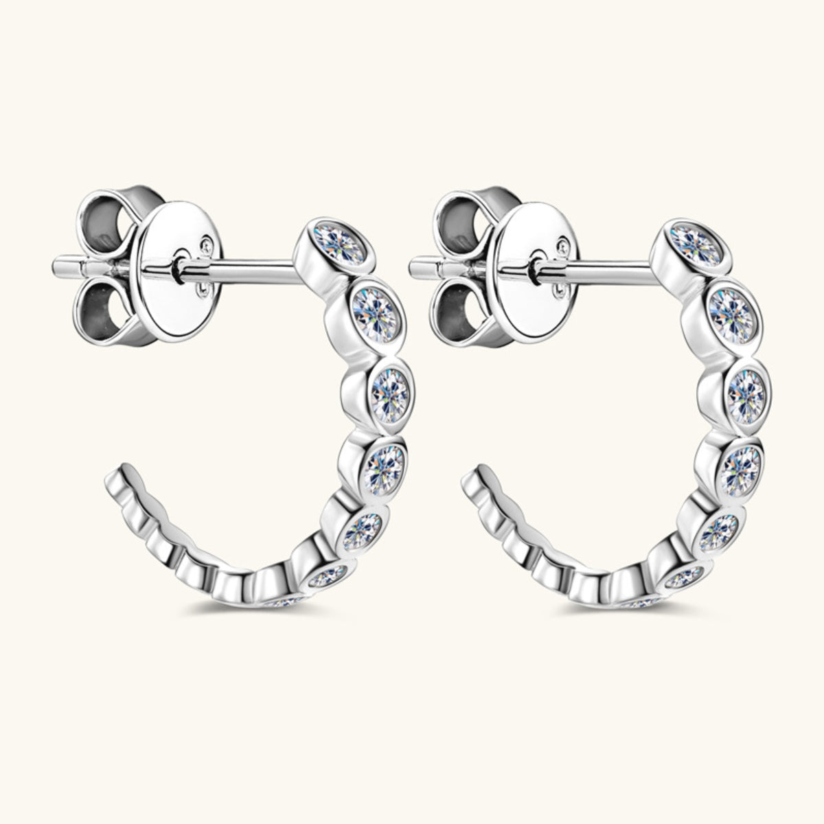 Inlaid Moissanite 925 Sterling Silver C-Hoop Earrings - ClozArt