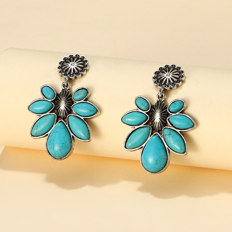 Artificial Turquoise Flower Earrings - ClozArt