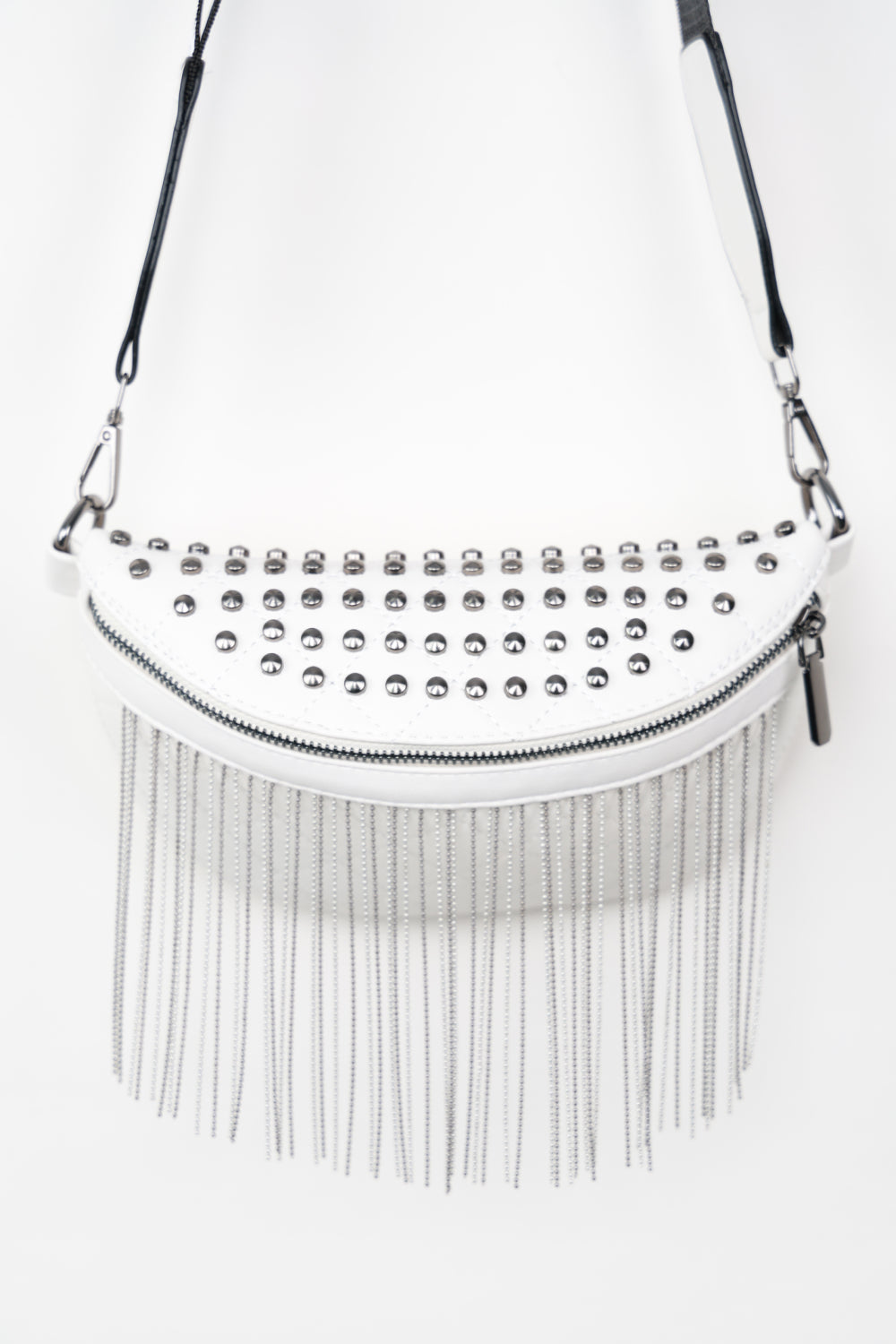 PU Leather Studded Sling Bag with Fringes - ClozArt