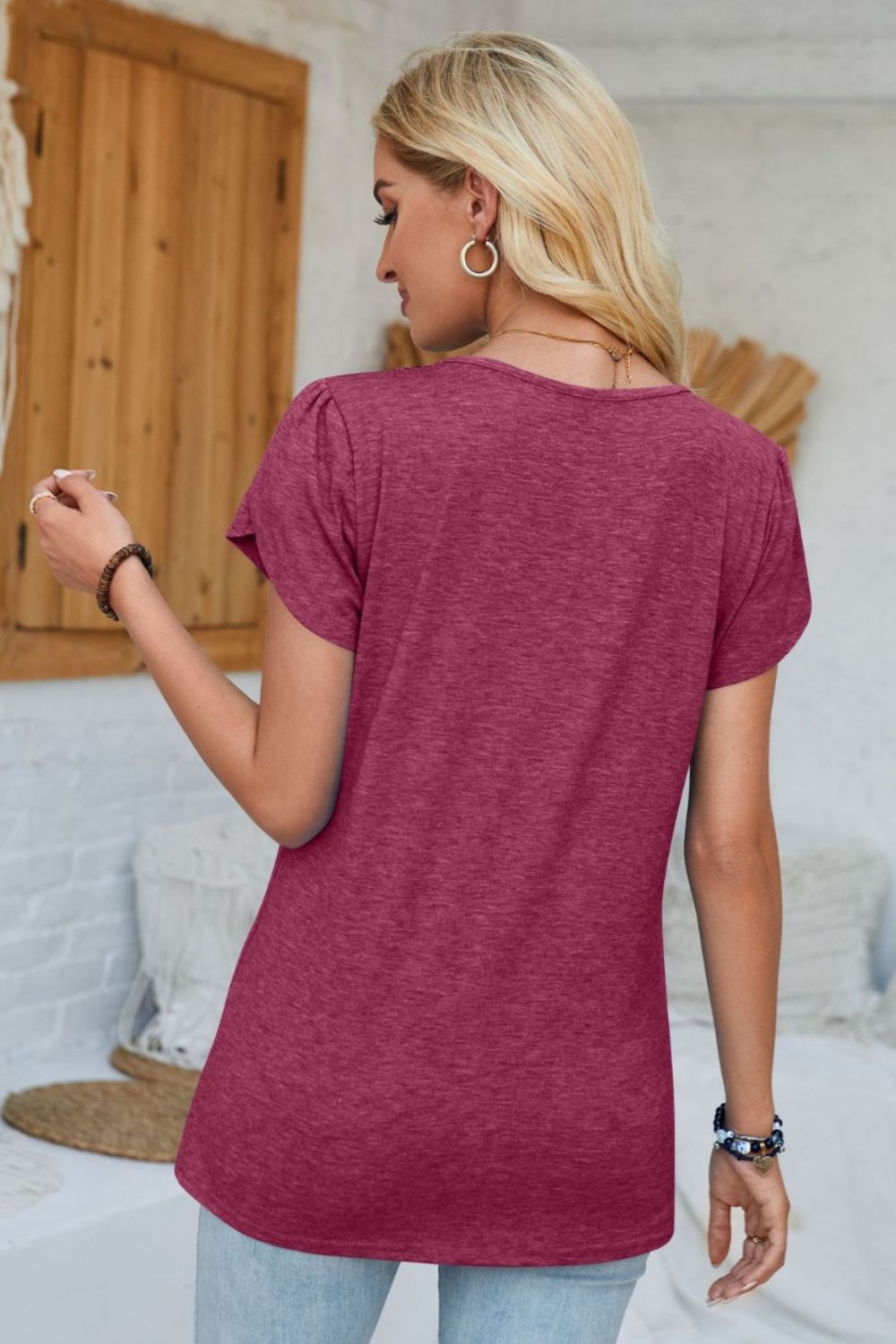 V-Neck Petal Sleeve T-Shirt