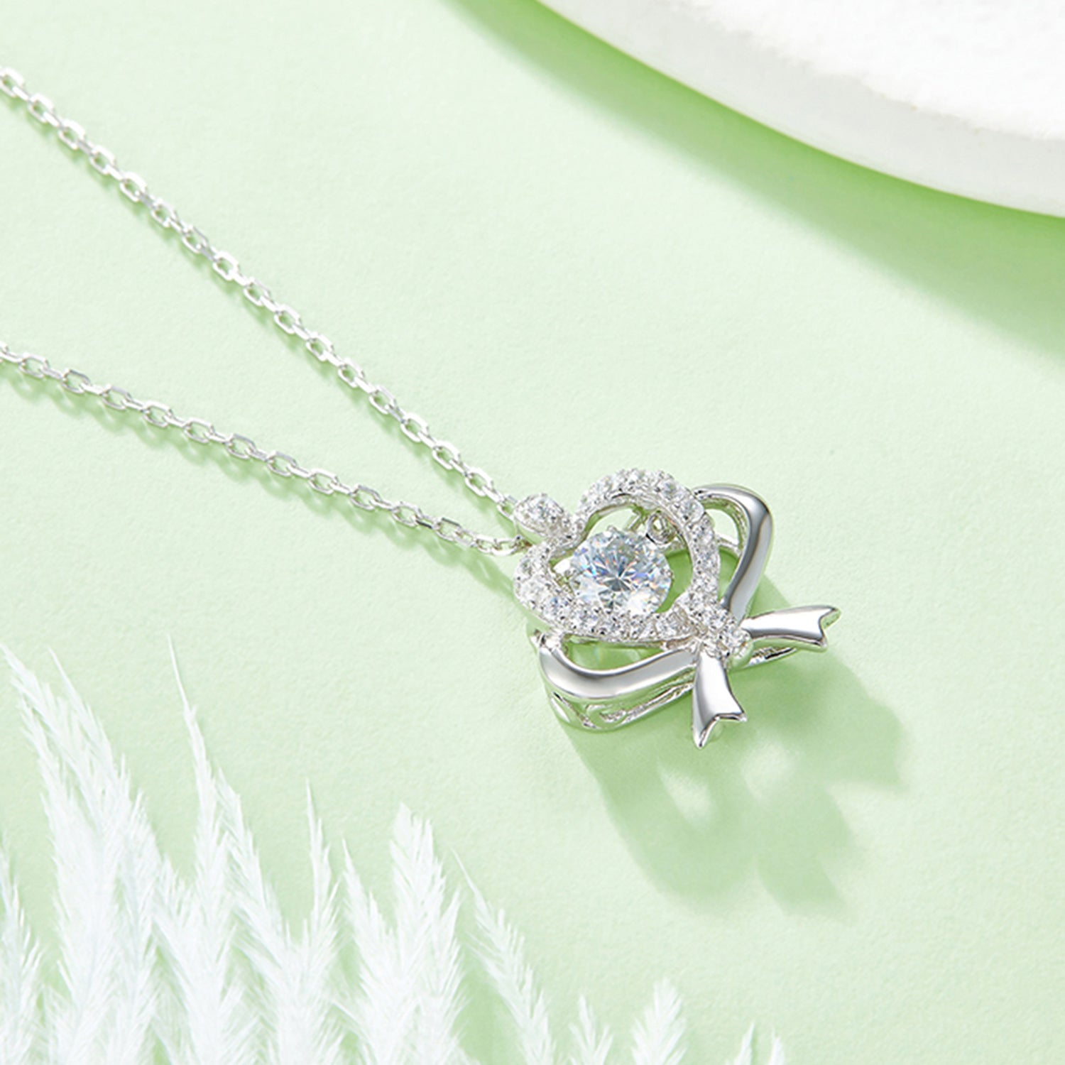 Moissanite 925 Sterling Silver Bow & Heart Necklace - ClozArt