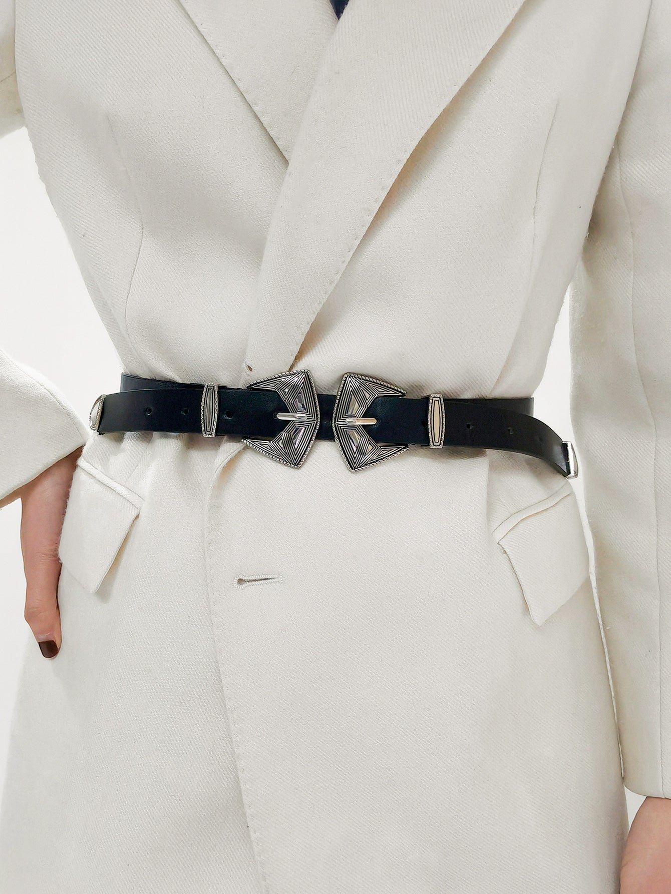 Double Buckle PU Leather Belt - ClozArt