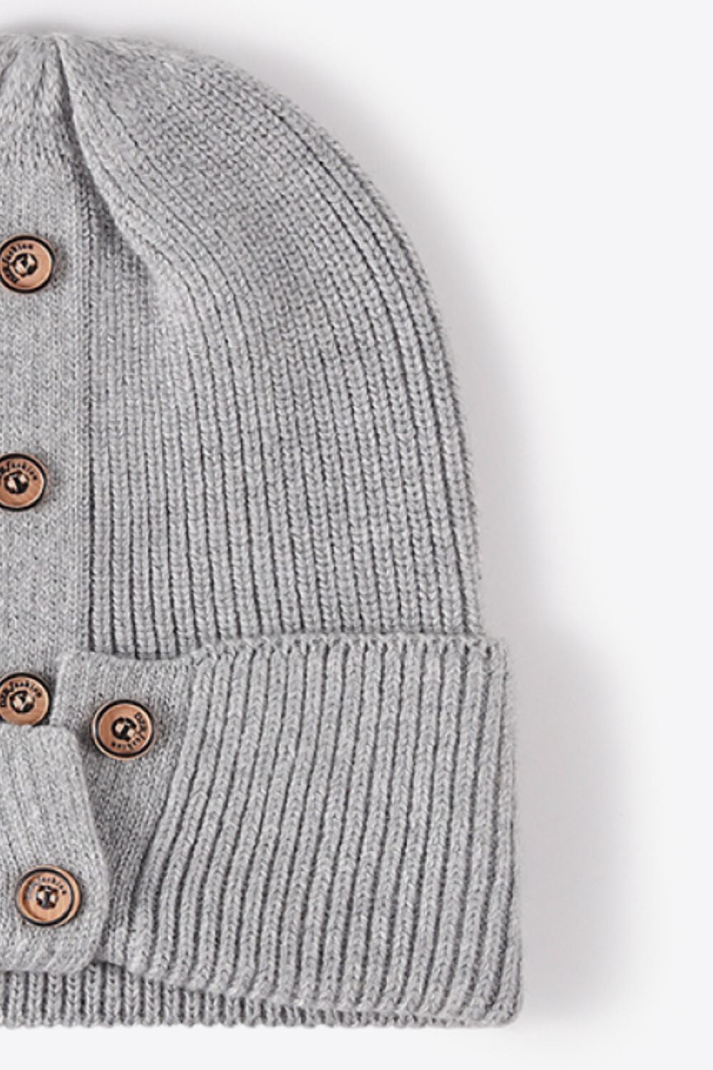 Button Detail Rib-Knit Cuff Beanie - ClozArt