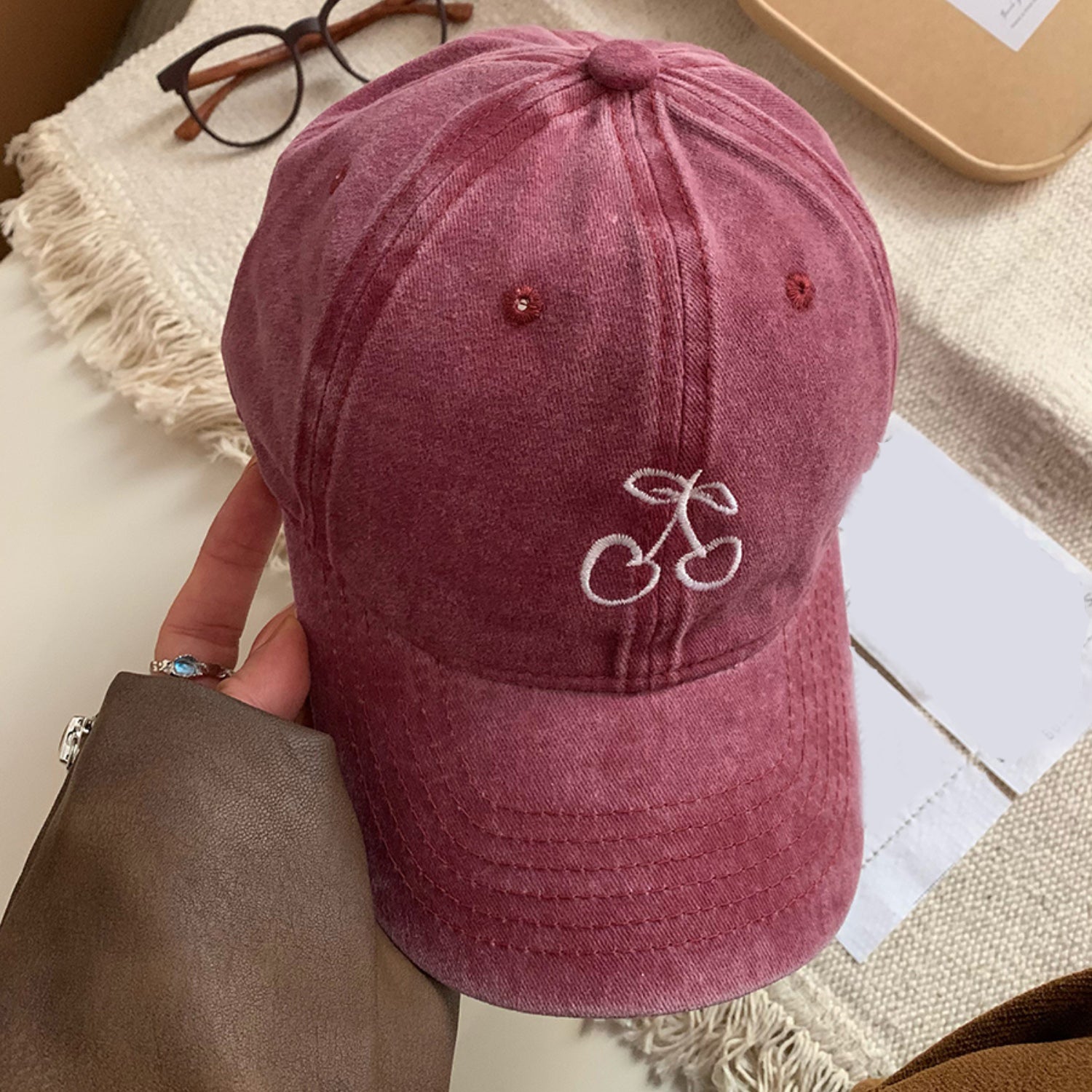 Cherry Embroidered Adjustable Cap - ClozArt