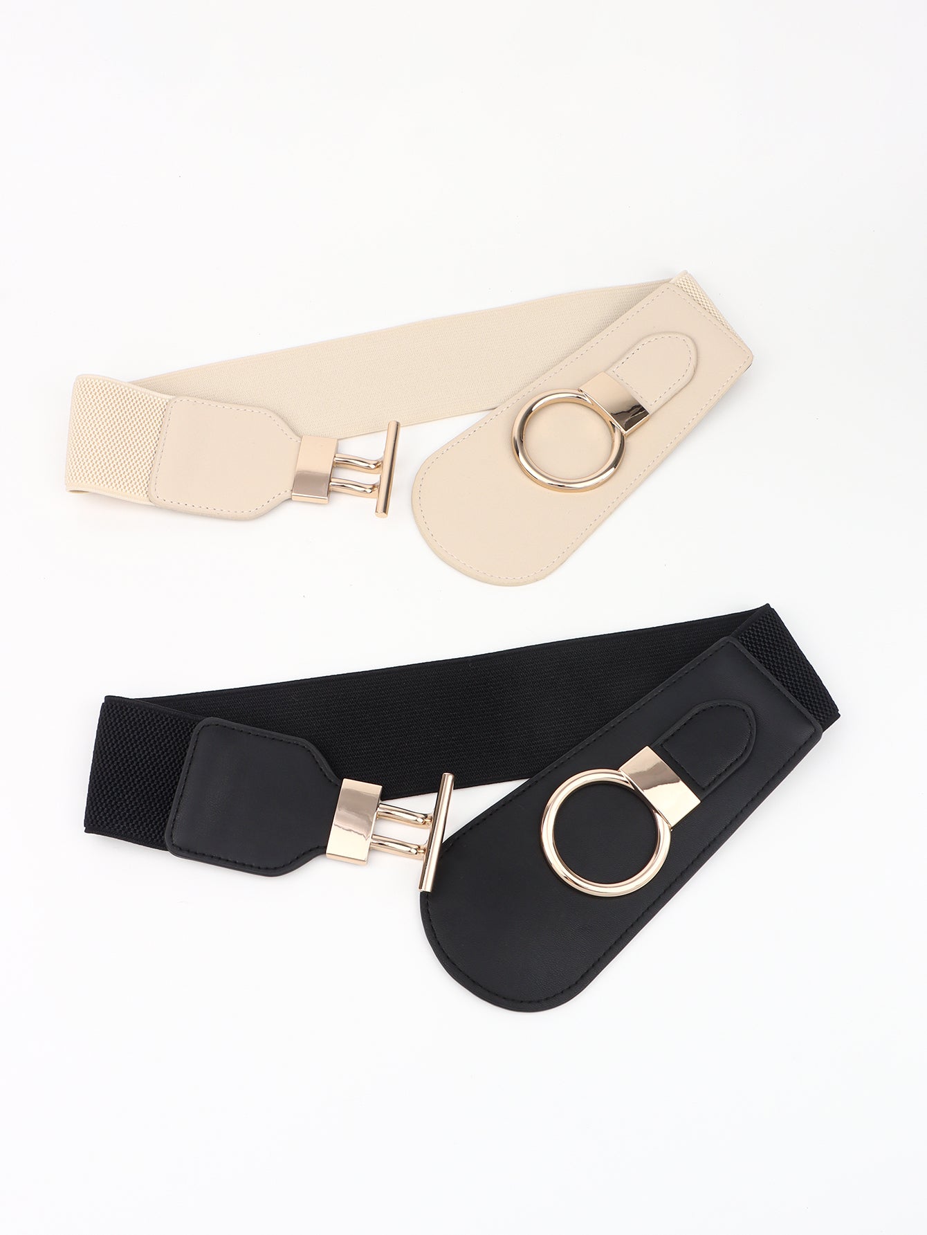 PU Elastic Wide Belt with Alloy Buckle - ClozArt