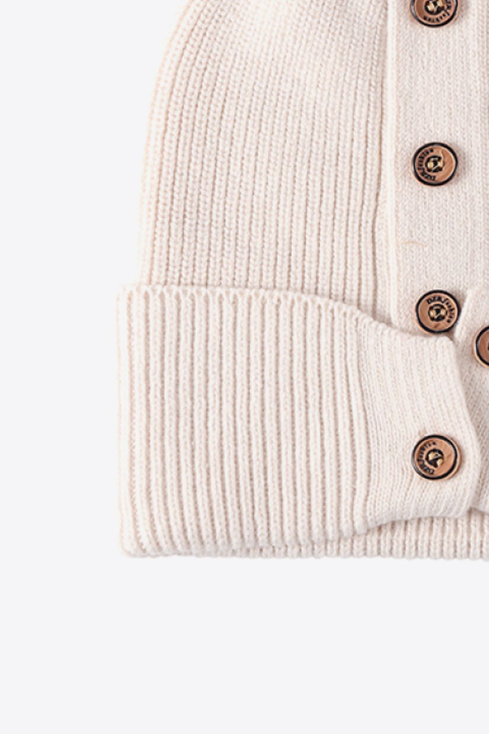 Button Detail Rib-Knit Cuff Beanie - ClozArt