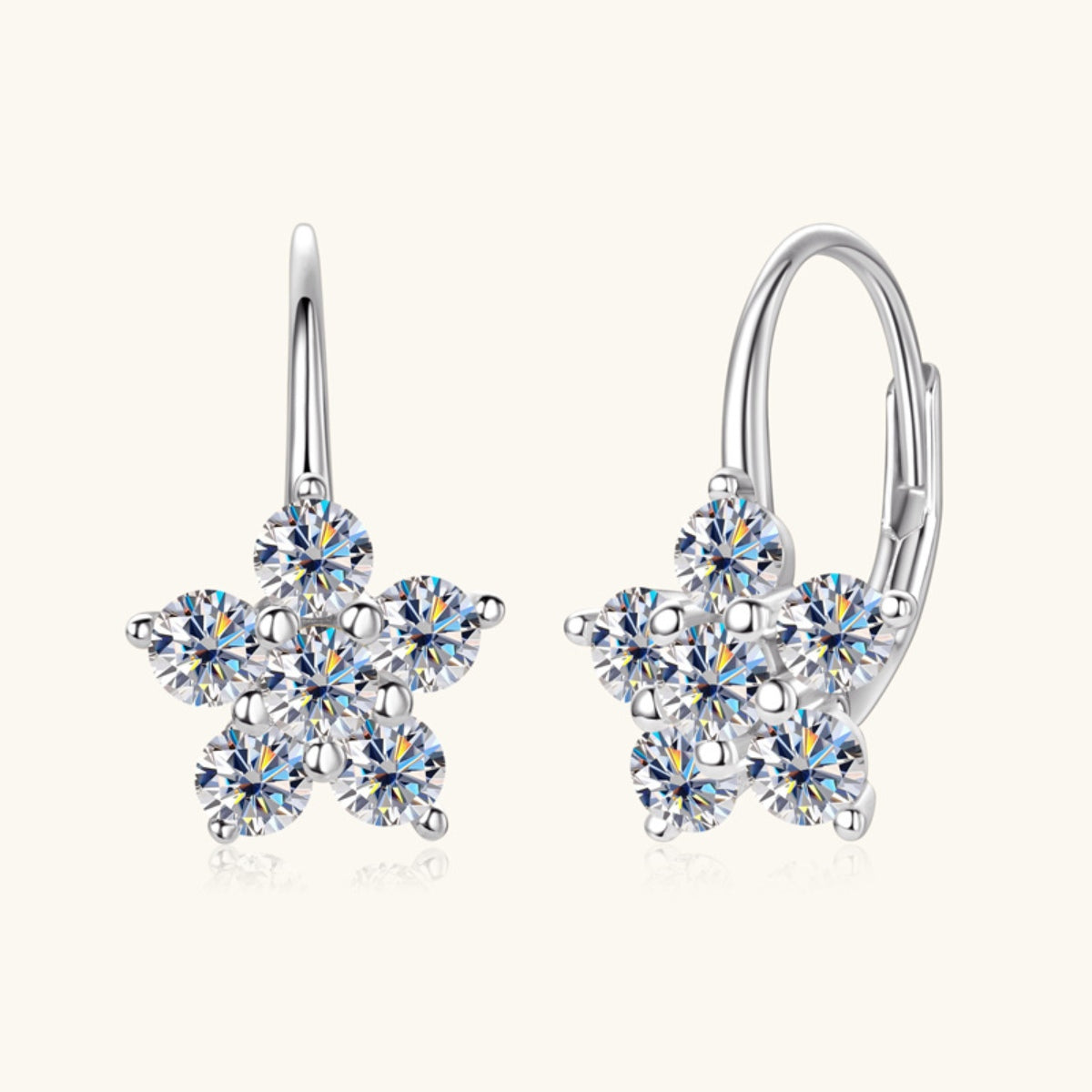 1.2 Carat 925 Sterling Silver Moissanite Flower Huggie Earrings - ClozArt