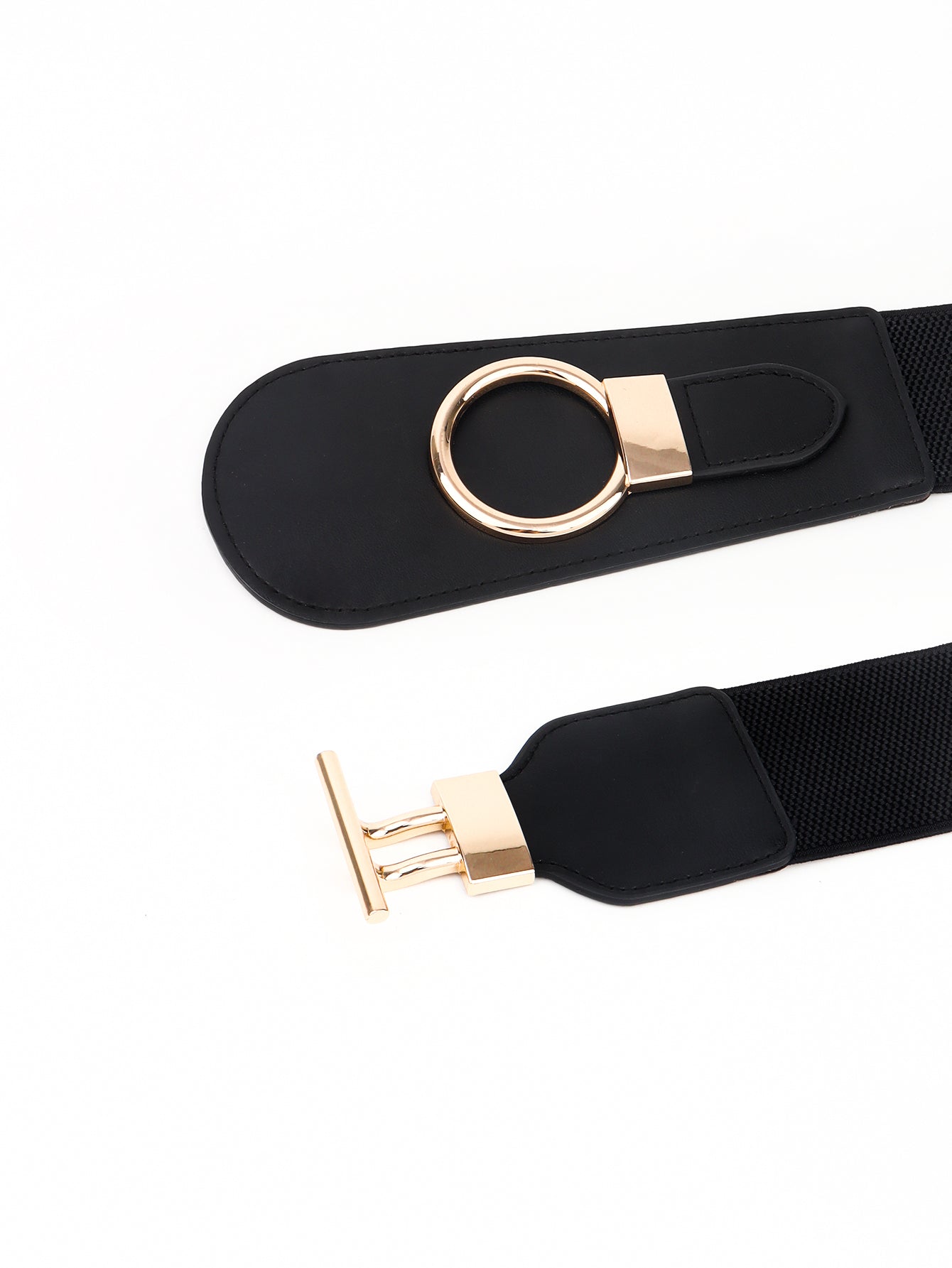 PU Elastic Wide Belt with Alloy Buckle - ClozArt